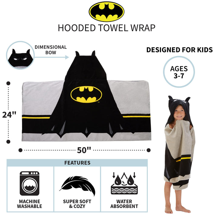 Batman Kids Bath/Pool/Beach Super Soft Cotton Terry Hooded Towel Wrap, 24" x 50", By Franco Batman 24 in x 50 in