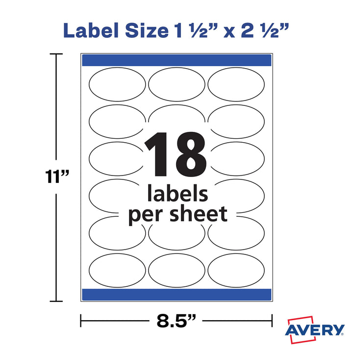 Avery Printable Blank Oval Labels, 1.5" x 2.5", Glossy White, 180 Customizable Labels (22804) Pack of 180