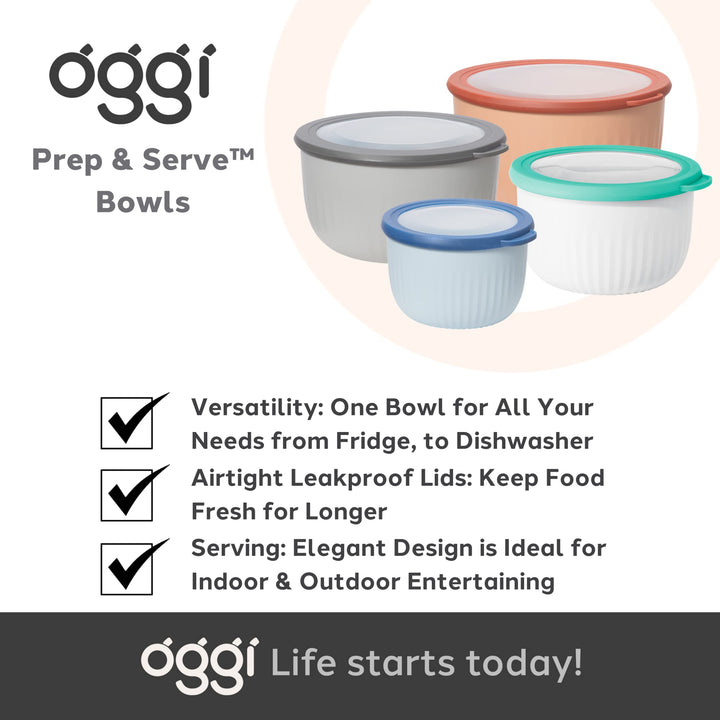 Oggi Prep, Store & Serve Plastic Bowl w/See-Thru Lid- Dishwasher, Microwave & Freezer Safe, (4 qt) Blue w/Dk Blue Lid 4 Quart Serve Bowl