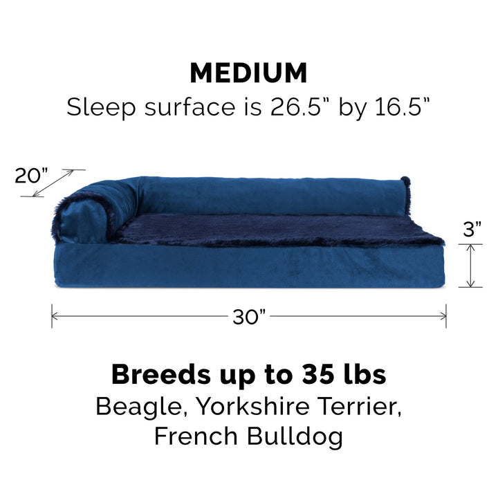 Furhaven Replacement Dog Bed Cover Plush & Velvet L Shaped Chaise, Machine Washable - Deep Sapphire, Medium Cover Only 30.0"L x 20.0"W x 0.3"Th (Plush & Velvet) Deep Sapphire