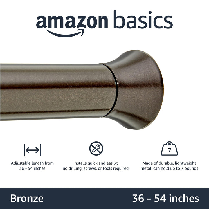 Basics Tension Curtain Rod, Adjustable 36-54" Width - Bronze, Classic Finial 36-54" Indoor