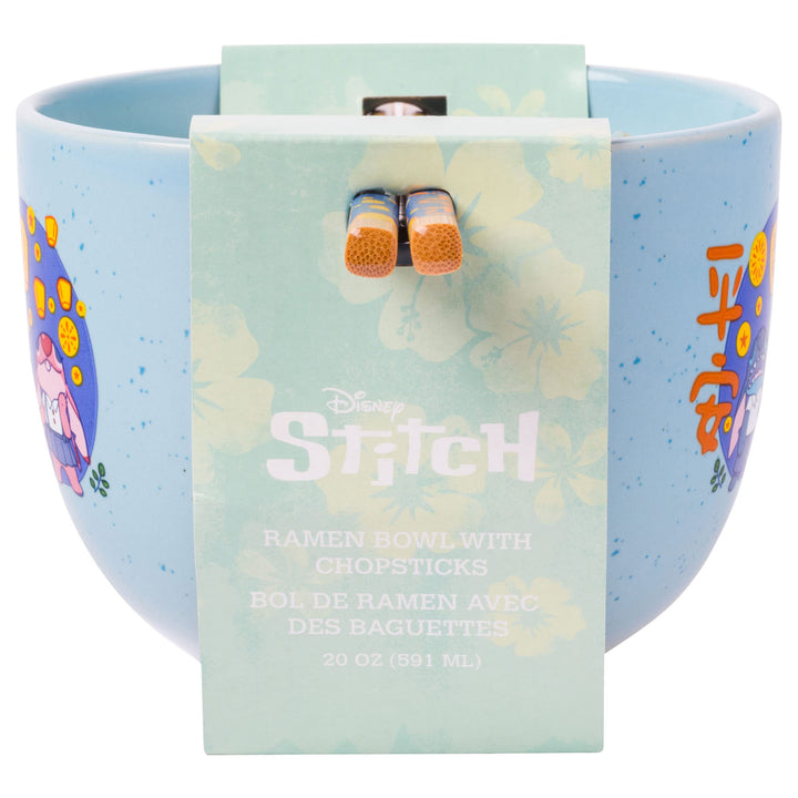 Silver Buffalo Lilo and Stitch Angel Holding Hands Couple Floating Lantern Ceramic Ramen Noodle Rice Bowl with Chopsticks, Microwave Safe, 20 Ounces Lilo and Stitch Floating Lantern Cartoon