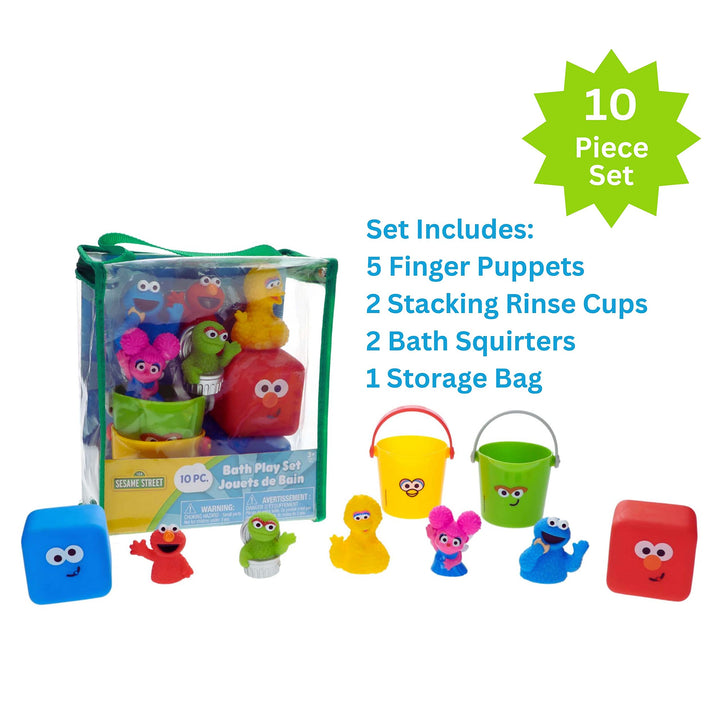 Sesame Street 10 Piece Bath Toy Value Set - Kids Bath Toys