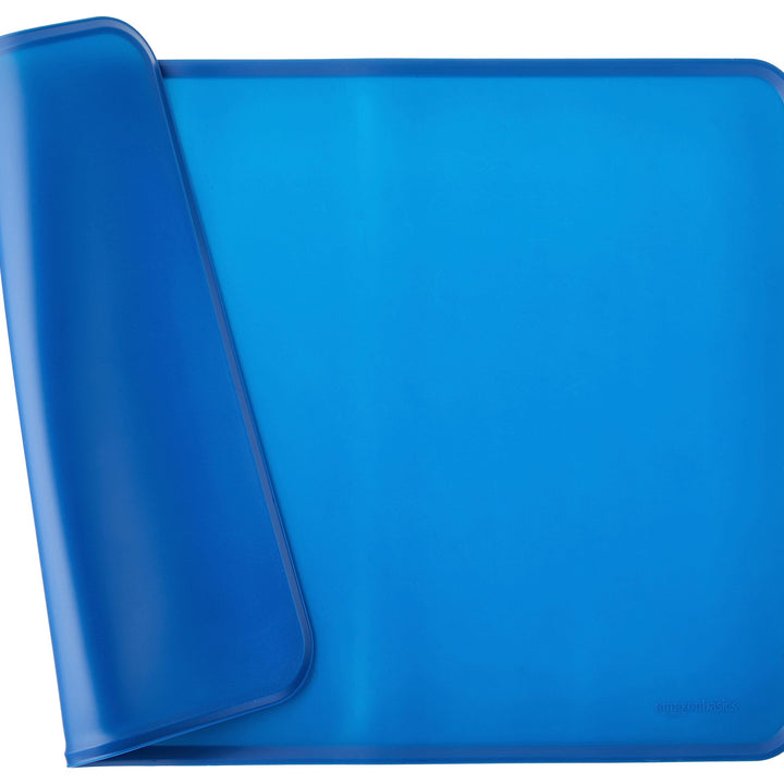 Basics Waterproof Anti-Slip Silicone Pet Food and Water Bowl Mat, 24 x 16 Inches, Solid, Blue 24" x 16"