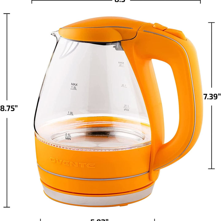 OVENTE Glass Electric Kettle Hot Water Boiler 1.5 Liter Borosilicate Glass Fast Boiling Countertop Heater - BPA Free Auto Shut Off Instant Water Heater Kettle for Coffee & Tea Maker - Purple KG83P