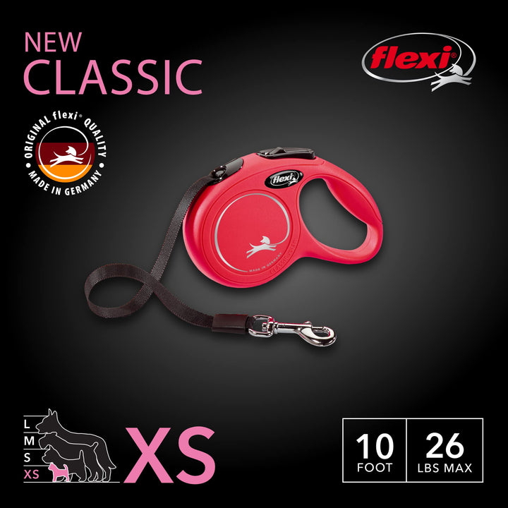 FLEXI New Classic Retractable Dog Leash (Tape), 10 ft, Extra Small, Red, Model Number: CL00T3.250.R Extra Small - 10 ft