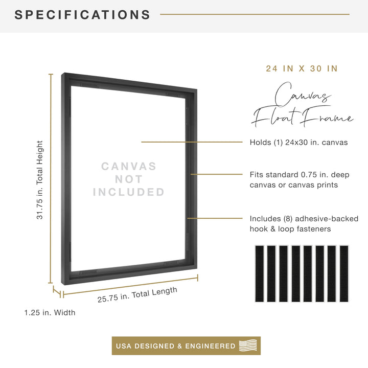 MCS Floating Frame with Canvas Included, Art Frames for Canvas Paintings with Adhesive Fasteners and Hanging Hardware, Walnut Woodgrain, 18 x 24 Inch 18x24