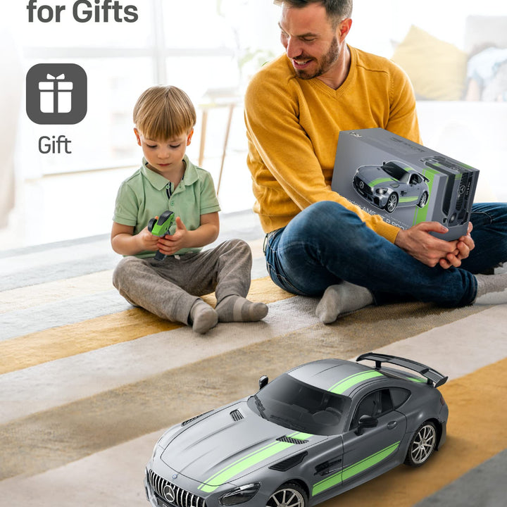 MIEBELY Remote Control Car, Mercedes Benz 1/12 Scale Official Authorized GT R Pro Rc Cars 7.4V 900mAh Rechargeable Battery 2.4Ghz Rc Drift Cars W/LED Toy Car Birthday Gift for Boys Kids Adults Age 6+ Grey-1/12