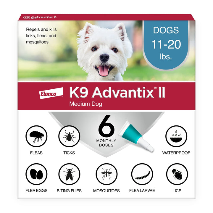 K9 Advantix II Medium Dog Vet-Recommended Flea, Tick & Mosquito Treatment & Prevention | Dogs 11-20 lbs. | 6-Mo Supply 6 Pack Medium Dog only