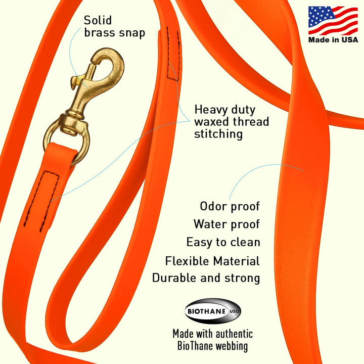 Viper Biothane Working Tracking Lead Leash Long Line for Dogs 2 Colors and 6 Sizes, 3/4" x 15ft, Hunter Orange