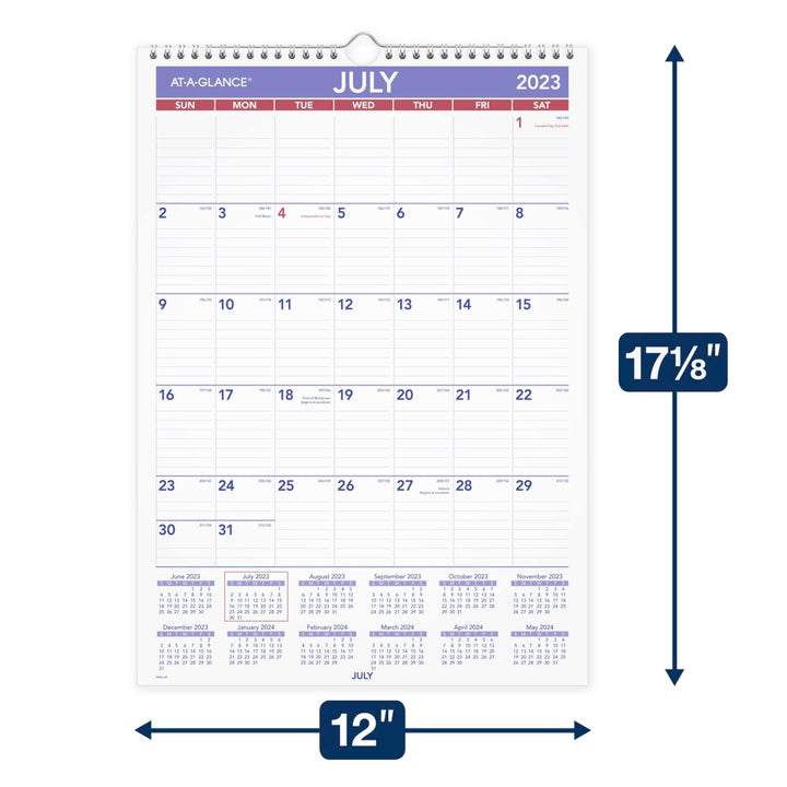 AT-A-GLANCE 2023-2024 Academic Wall Calendar, Monthly, 12" x 17", Medium, Ruled Daily Blocks (PMA228)