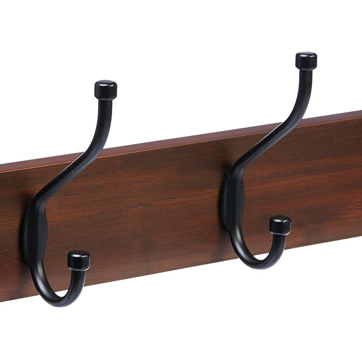 Basics Rectangular Wall-Mounted Farmhouse Coat Rack, 5 Hook, Light Walnut