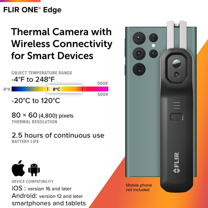 FLIR ONE EDGE- Wireless Thermal Imaging Camera for Smartphones: Compatible with all iOS and Android devices including iPhone 15 part of the whole camera.