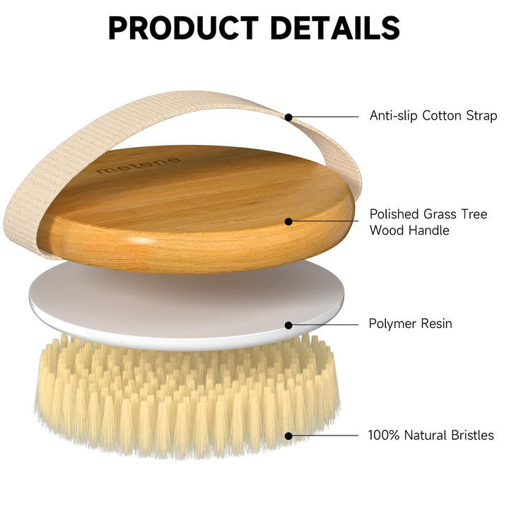 Metene Dry Body Brush for Radiant Skin, Exfoliates and Softens Skin, Improve Circulation, Body Scrubber with Soft and Stiff Bristles, Suitable for All Kinds of Skin