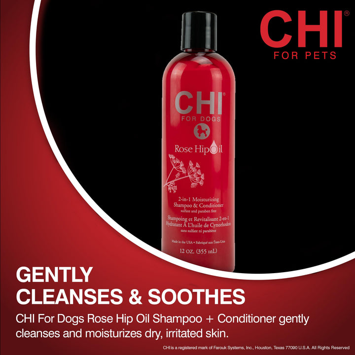 CHI for Dogs Rose Hip Oil Moisturizing Detangling Shine Spray, 6 oz | Paraben Free & pH Balanced Conditioner for Dogs | Safe for All Dogs and Made in The USA