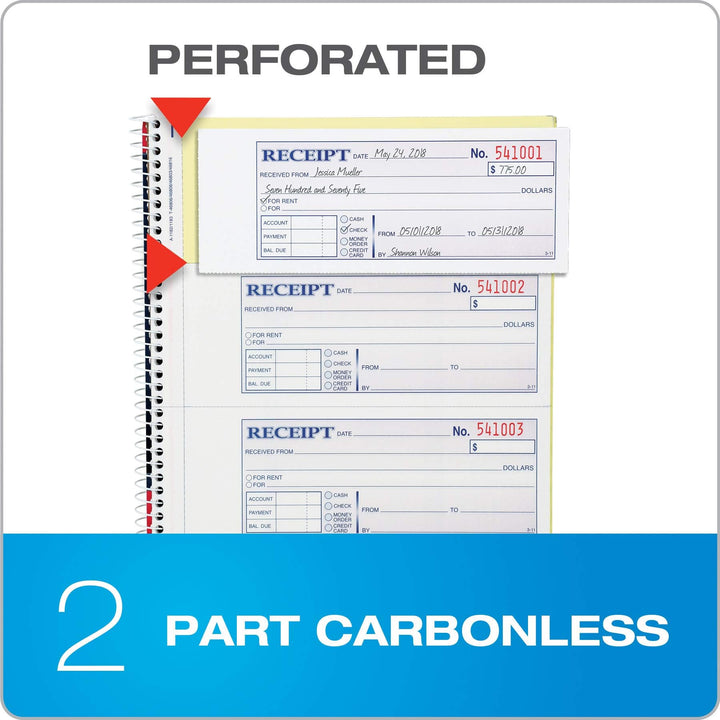 Adams Money and Rent Receipt Book, 2-Part Carbonless, 7-5/8" x 11", Spiral Bound, 200 Sets per Book, 4 Receipts per Page (SC1182), White/Canary