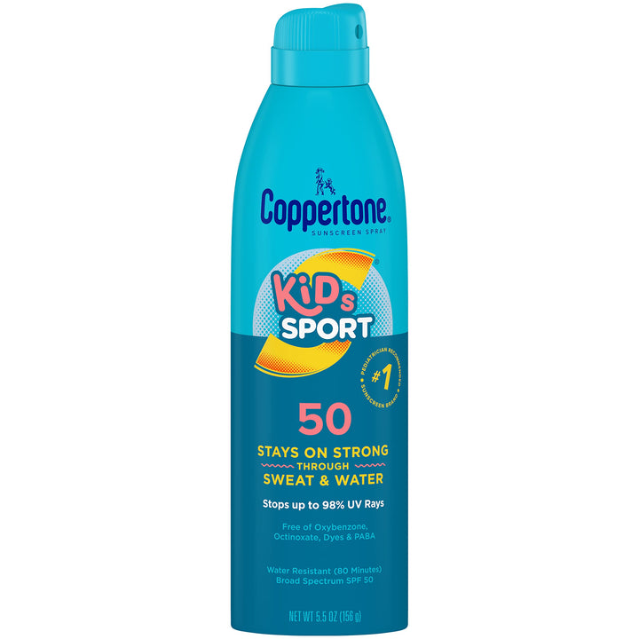 Coppertone SPORT Kids Sunscreen Spray SPF 50, Water Resistant, Continuous Spray Sunscreen for Kids, Broad Spectrum Sunscreen SPF 50, 5.5 Oz Spray 5.5 Ounce (Pack of 1)