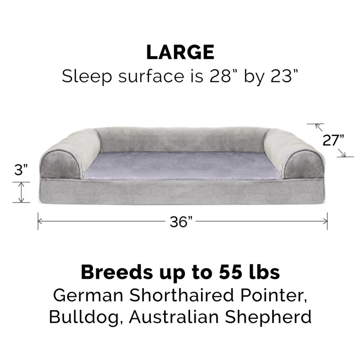 Furhaven Replacement Dog Bed Cover Faux Fur & Velvet Sofa-Style, Machine Washable - Smoke Gray, Large Cover Only 36.0"L x 27.0"W x 0.3"Th (Faux Fur & Velvet) Smoke Gray