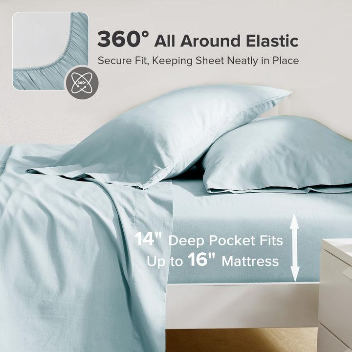 Comfort Spaces 100% Cotton Sheet Set Breathable, Lightweight, Soft with 14" Elastic Pocket Fits up to 16" Mattress, All Season Cozy Bedding, Matching Pillow Case, Queen Good Vibes 4 Piece