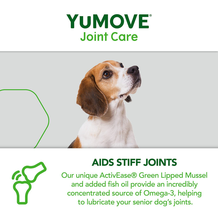 YuMOVE Senior Dog Tablets | Higher Strength Hip and Joint Supplement for Dogs with Glucosamine, Hyaluronic Acid, Green Lipped Mussel | Dogs Aged 8+ | 120 Tablets