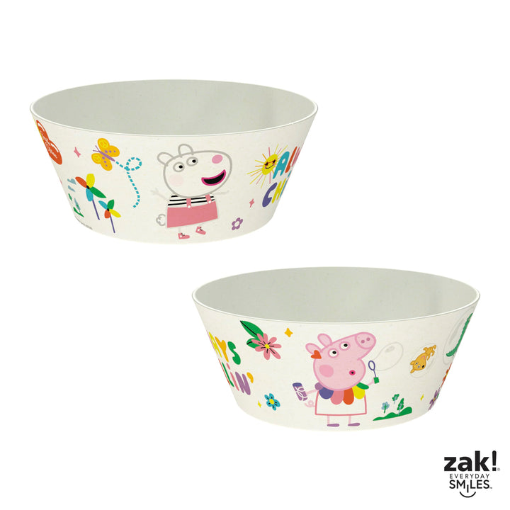 Zak Designs Peppa Pig Kids Dinnerware Set 3 Pieces, Durable and Sustainable Melamine Bamboo Plate, Bowl, and Tumbler are Perfect For Dinner Time With Family (Peppa, Suzy, Zuzu) 8" Plate, 6" Bowl, 10oz Tumbler