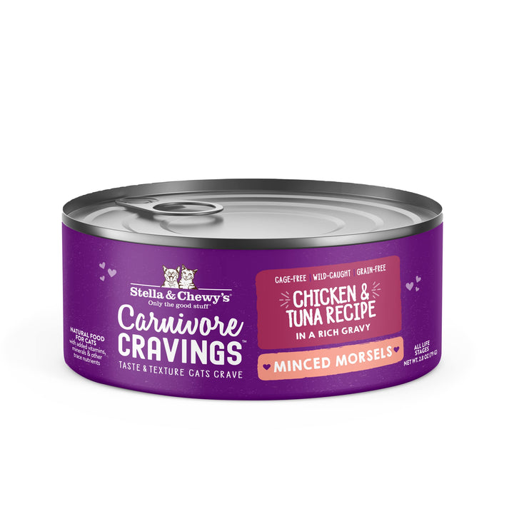 Stella & Chewy’s Carnivore Cravings Minced Morsels Cans – Grain Free, Protein Rich Wet Cat Food – Cage-Free Chicken & Wild-Caught Tuna Recipe – (2.8 Ounce Cans, Case of 12) Chicken & Tuna 2.8 Ounce (Pack of 12)