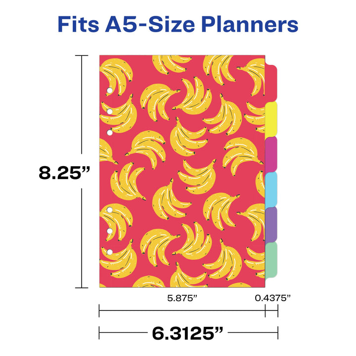 Avery Planner Dividers for A5 Planners, 6-Tab Set, Tropical Fruits Food Design, 1 Set (25437)