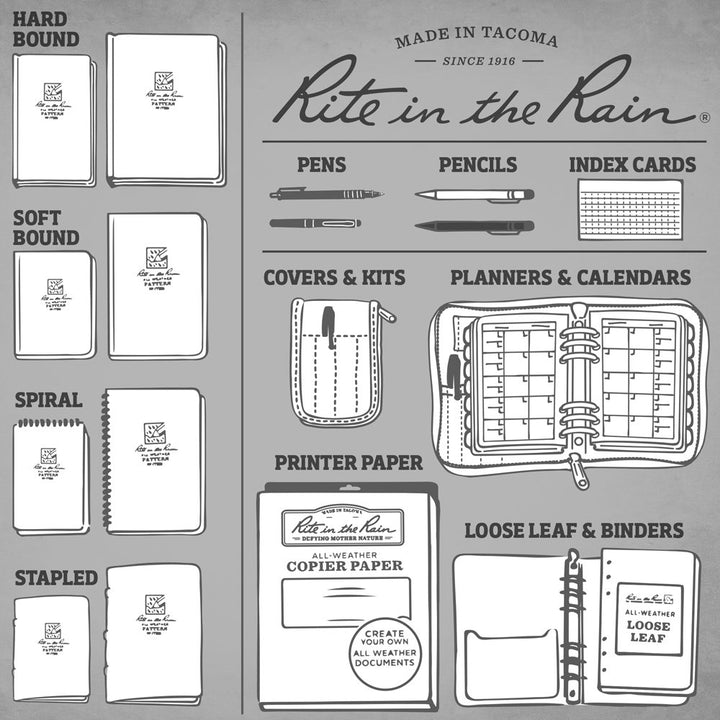 Rite in the Rain Weatherproof Top Spiral Notebook, 3" x 5", Green Cover, Universal Pattern, 6 Pack (No. 935L6)