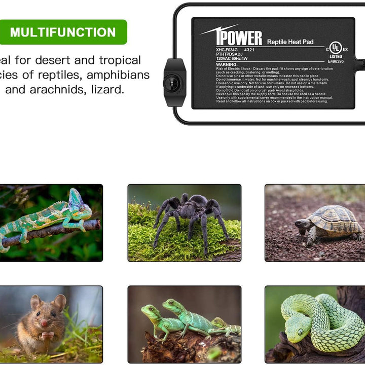 iPower 4 by 7-Inch 4 Watts Reptile Heating Mat with Temperature Controller Under Tank Warmer Terrarium Heat Pad for Reptiles and Amphibians, Black 4" x 7" Black/Heat Pad With Adjust Knob