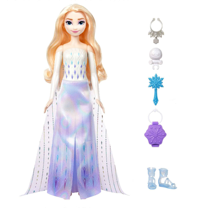 Mattel Disney Frozen Elsa Fashion Doll Set, Spin & Reveal with 11 Surprises Including 5 Accessories, 5 Stickers & Play Scene, Inspired by Disney Movie