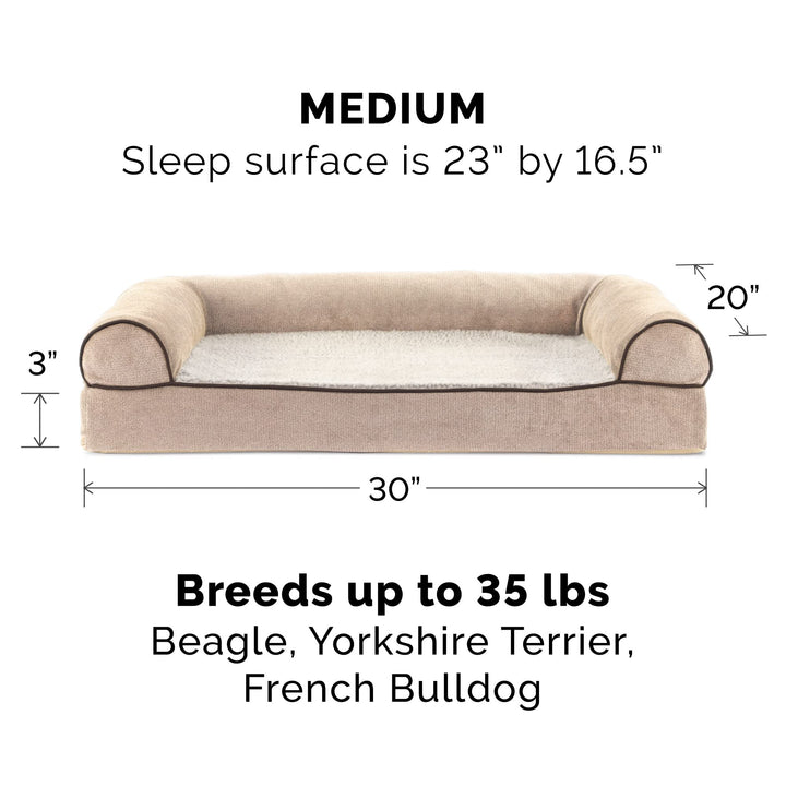 Furhaven Replacement Dog Bed Cover Sherpa & Chenille Sofa-Style, Machine Washable - Cream, Medium Cover Only 30.0"L x 20.0"W x 0.3"Th (Sherpa & Chenille) Cream