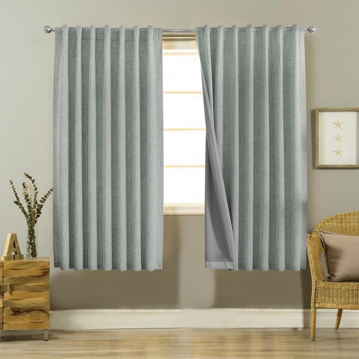 Joydeco 100% Black Out Curtains 63 inch Long 2 Panels Burg Natural Blackout Linen Drapes for Bedroom Living Room Darkening Curtain Thermal Insulated Back tab Rod Pocket(37x63 inch,Sage Green) Sage Green 37"W x 63"L (Pack of 2)