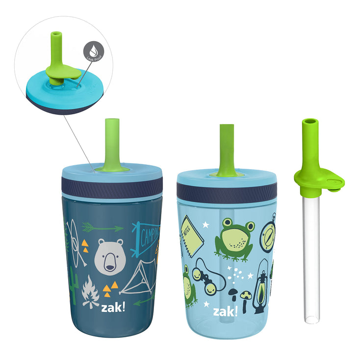 Zak Designs Campout and Camping Kelso Tumbler Set, Leak-Proof Screw-On Lid with Straw, Bundle for Kids Includes Plastic and Stainless Steel Cups with Bonus Sipper, 3pc Set, Non-BPA,15 fl oz Classic