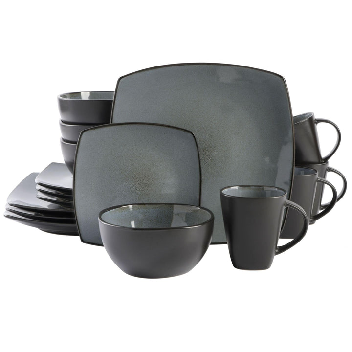 Gibson Soho Lounge Square Reactive Glaze Stoneware Dinnerware Set, Service for 4 (16pc), Sapphire Service for 4 (16pcs)