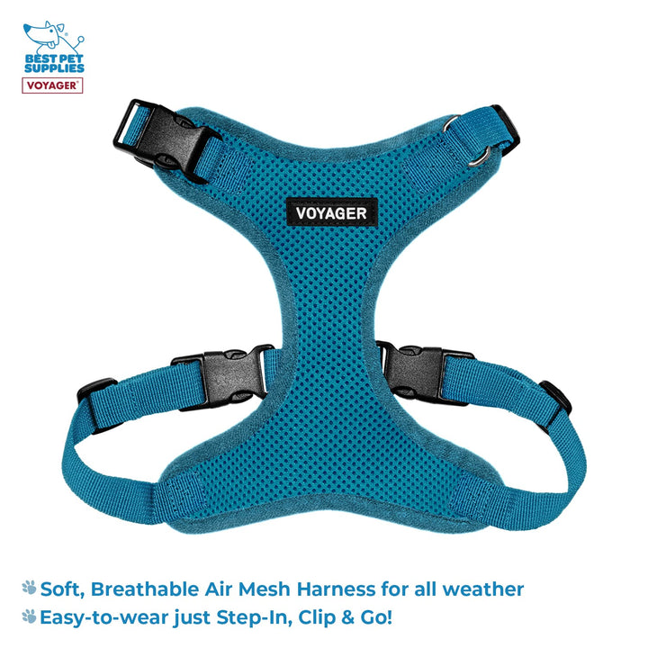 Voyager Step-in Lock Dog Harness w Reflective Dog Leash Combo Set with Neoprene Handle 5ft - Supports Small, Medium and Large Breed Puppies/Cats by Best Pet Supplies - Turquoise, XS Harness Leash Set (Turquoise) XS (Chest: 13 - 16" * Fit Cats)