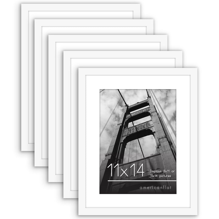 Americanflat 12x16 Picture Frame with Polished Plexiglass - Set of 5 - Use as 8.5x11 Frame with Mat or 12x16 Frame Without Mat - Galleria Collection - Gallery Wall Frame Set for Wall Display - White