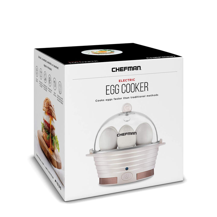 Chefman Electric Egg Cooker Boiler Rapid Poacher, Food & Vegetable Steamer, Quickly Makes Up to 6, Hard, Medium or Soft Boiled, Poaching/Omelet Tray Included, Ready Signal, BPA-Free, Ivory