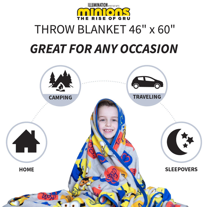 Franco Kids Bedding Super Soft Plush Throw Blanket, 46 in x 60 in, Minions The Rise Of Gru