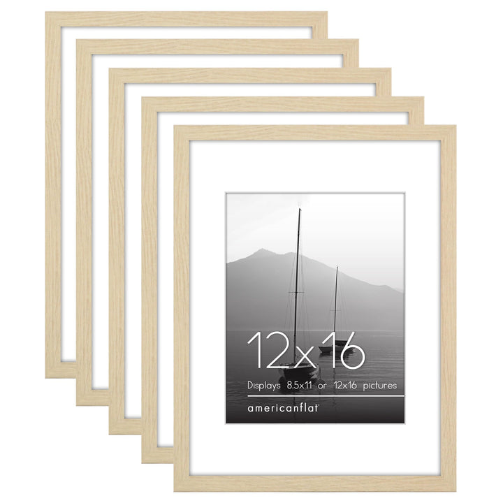 Americanflat 12x16 Picture Frame with Polished Plexiglass - Set of 5 - Use as 8.5x11 Frame with Mat or 12x16 Frame Without Mat - Galleria Collection - Gallery Wall Frame Set for Wall Display - White