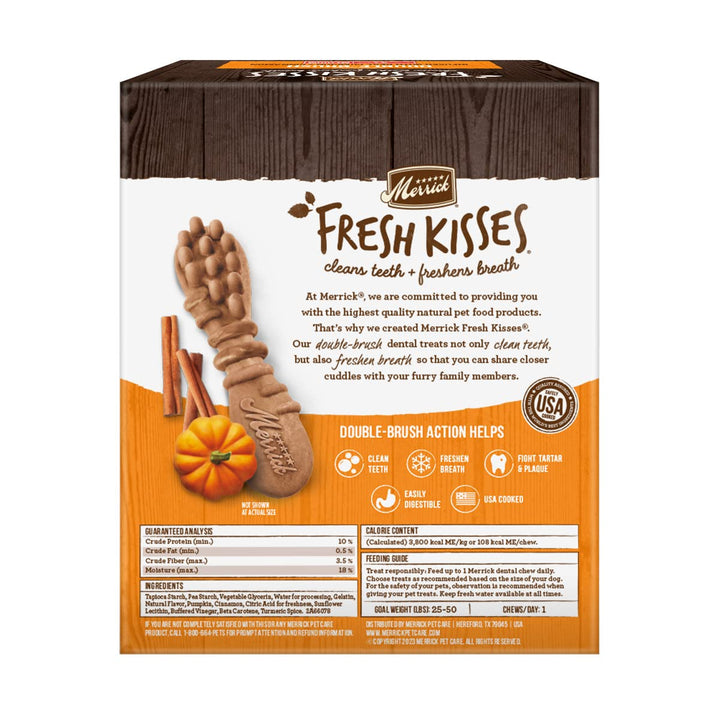 Merrick Fresh Kisses Natural Dental Chews, Treats Infused With Pumpkin and Cinnamon For Medium Dogs 25-50 Lbs - 20 oz. Bag Medium Dog (25-50 Pound) NEW! Pumpkin + Cinnamon 20 Count (Pack of 1)