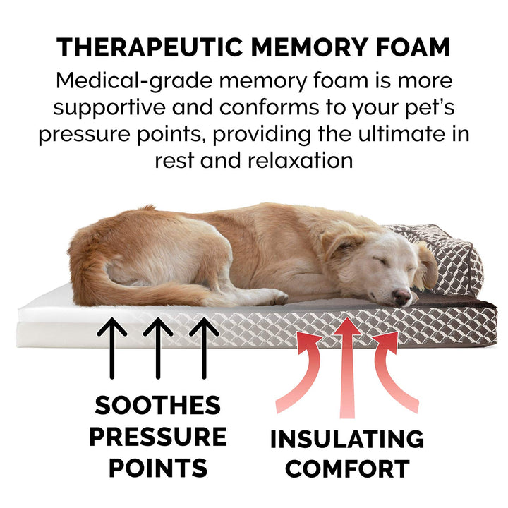 Furhaven Memory Foam Dog Bed for Small Dogs w/ Removable Bolsters & Washable Cover, For Dogs Up to 20 lbs - Plush & Woven Decor Comfy Couch Sofa - Diamond Brown, Small 20.0"L x 15.0"W x 6.3"Th (Comfy Couch - Plush & Decor) Diamond Brown