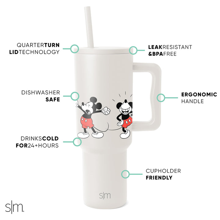 Simple Modern Disney 40 oz Tumbler with Handle and Straw Lid | Insulated Reusable Stainless Steel Water Bottle Travel Mug | Gifts for Women Men Him Her | Trek Collection | 40oz | Mickey Mouse Dances Disney: Mickey Mouse Dances