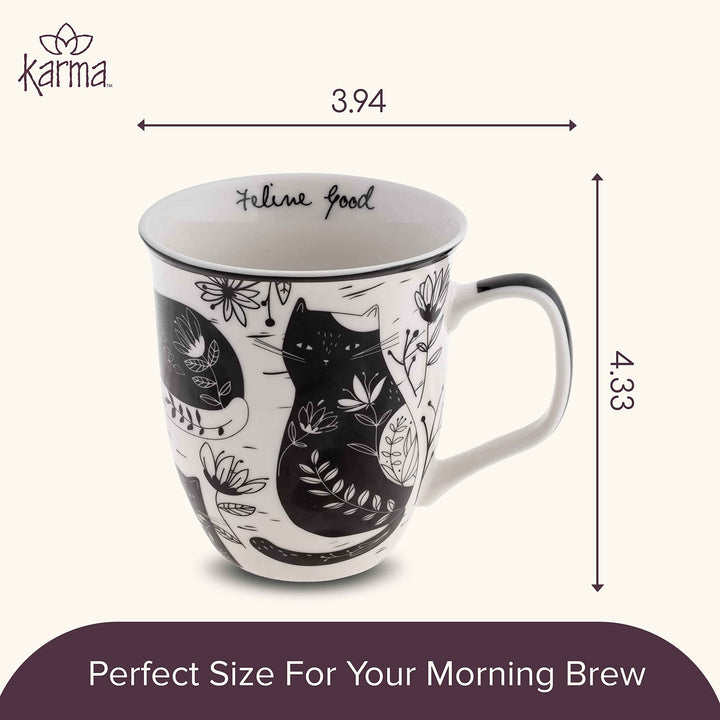 Karma Gifts 16 oz Black and White Boho Mug Cat - Cute Coffee and Tea Mug - Ceramic Coffee Mugs for Women and Men 16 Ounces