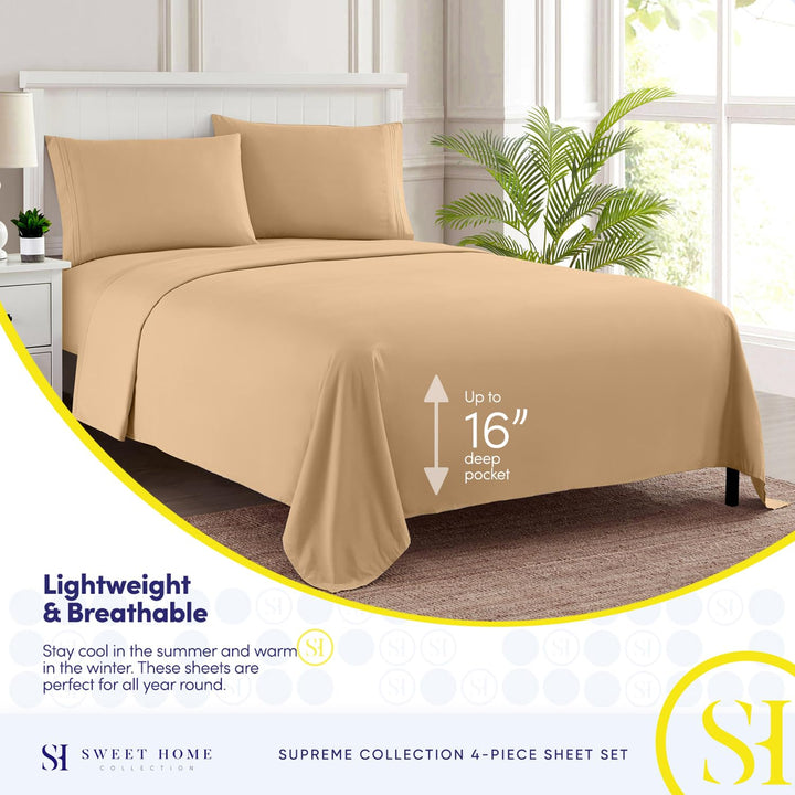 Full Size Sheet Sets - Breathable Luxury Sheets with Full Elastic & Secure Corner Straps Built In - 1800 Supreme Collection Extra Soft Deep Pocket Bedding Set, Sheet Set, Full, Taupe