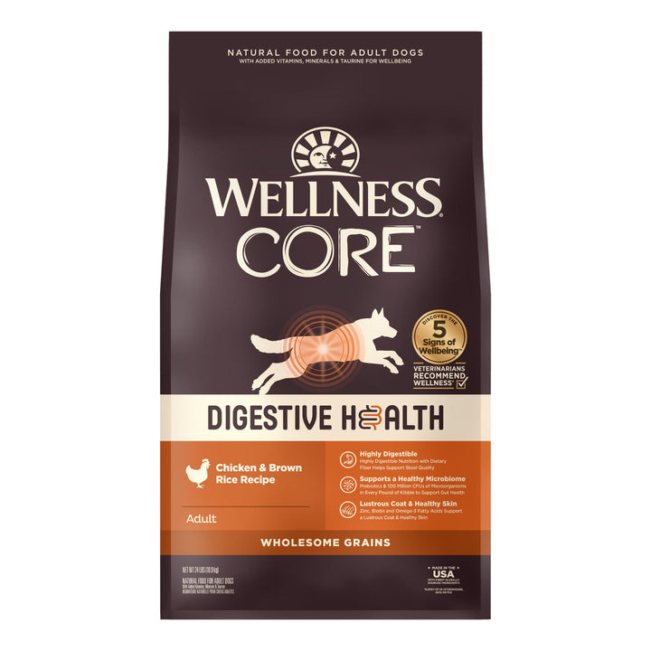 Wellness CORE Digestive Health Dry Dog Food with Wholesome Grains, Highly Digestible, For Dogs with Sensitive Stomachs, Made in USA with Real Chicken (Adult, 24-Pound Bag) 24 Pound (Pack of 1)