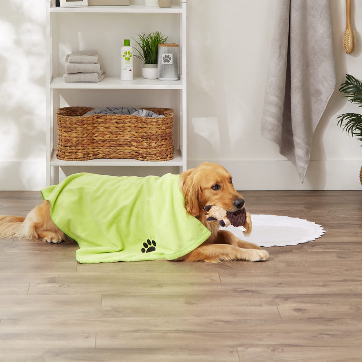 Bone Dry Embroidered Pet Grooming Towel Collection, Absorbent Microfiber X-Large, 41x23.5, Lettuce Green 41x23.5" Embroidered Lettuce Green