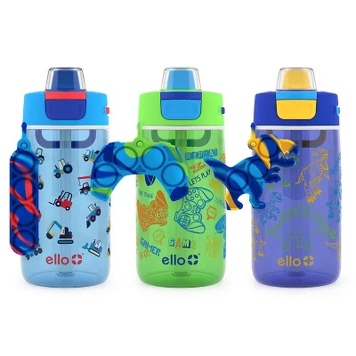 Ello Colby Pop! 14Oz Tritan Kids Water Bottle with Fidget Toy, 3-Pack