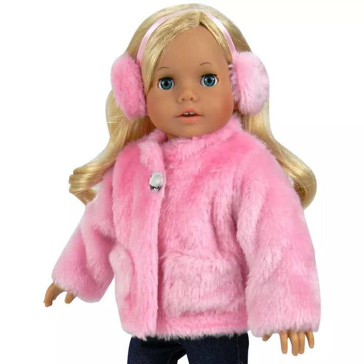 Sophia’S Pink Faux Fur Coat and Earmuff Headband Set for 18" Dolls