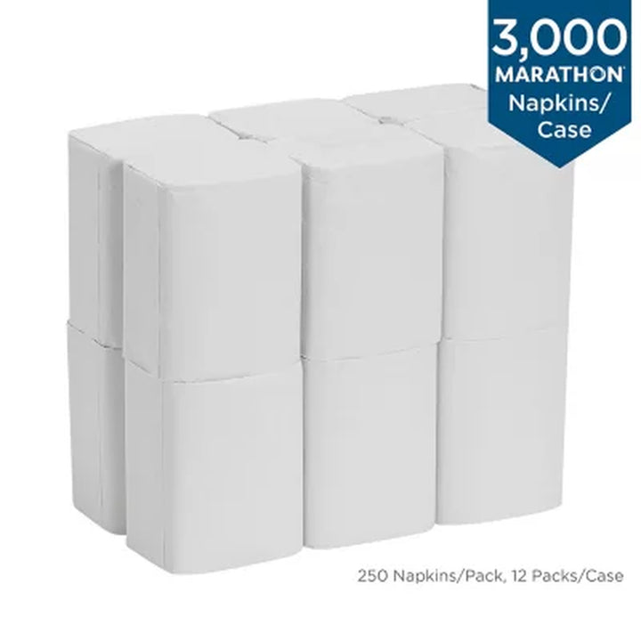 Marathon Interfold 1-Ply Napkins, White, 3000 per Case 250 Napkins/Pk., 12 Pk.