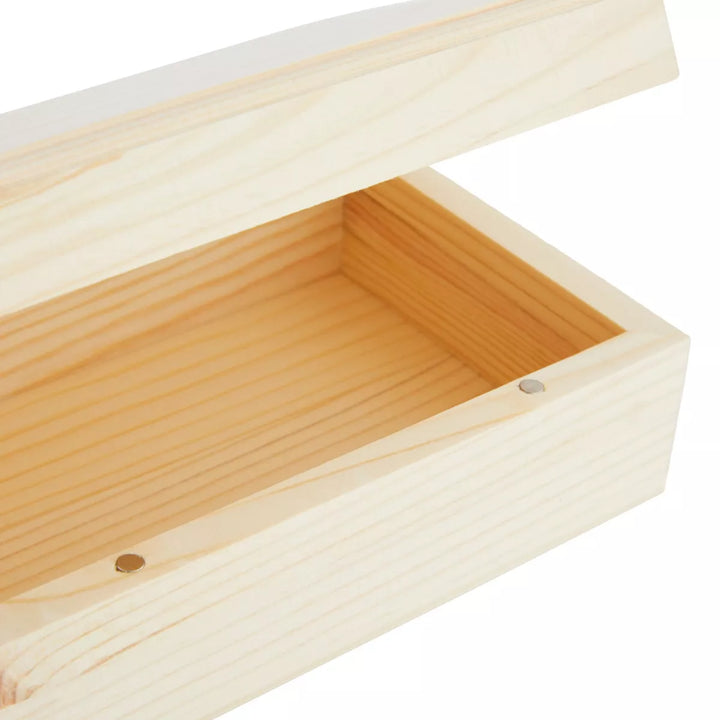 4 Pack Unfinished Natural Wooden Boxes with Hinged Lids for Storing Jewelry, Beads, Coins and Office Supplies